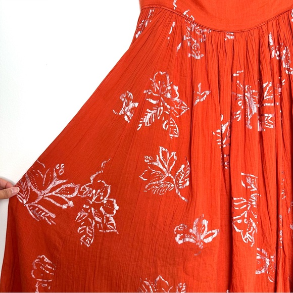 Free People Baja Babe Copper Boho Gilded Floral Crinkle Strapless Maxi Dress - Picture 6 of 12